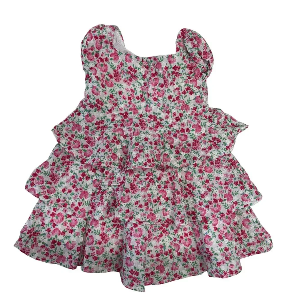 Vintage Ralph Lauren Dress Girls Baby 18M Pink Floral Ruffle Tiered Cotton
